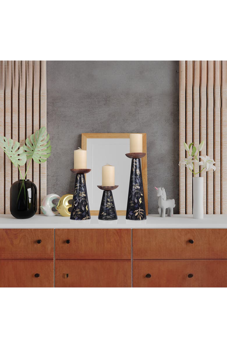 Mela Artisans Deep Floral Pillar Candleholder Set, Alternate, color, Multicolor