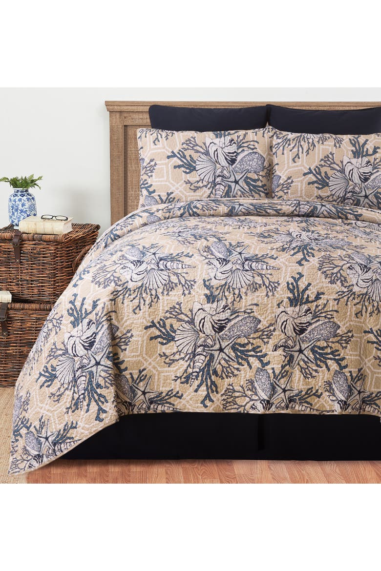 Indigo Sound Coastal Beach Cotton Quilt Set - Reversible and Machine Washable, Alternate, color, Blue