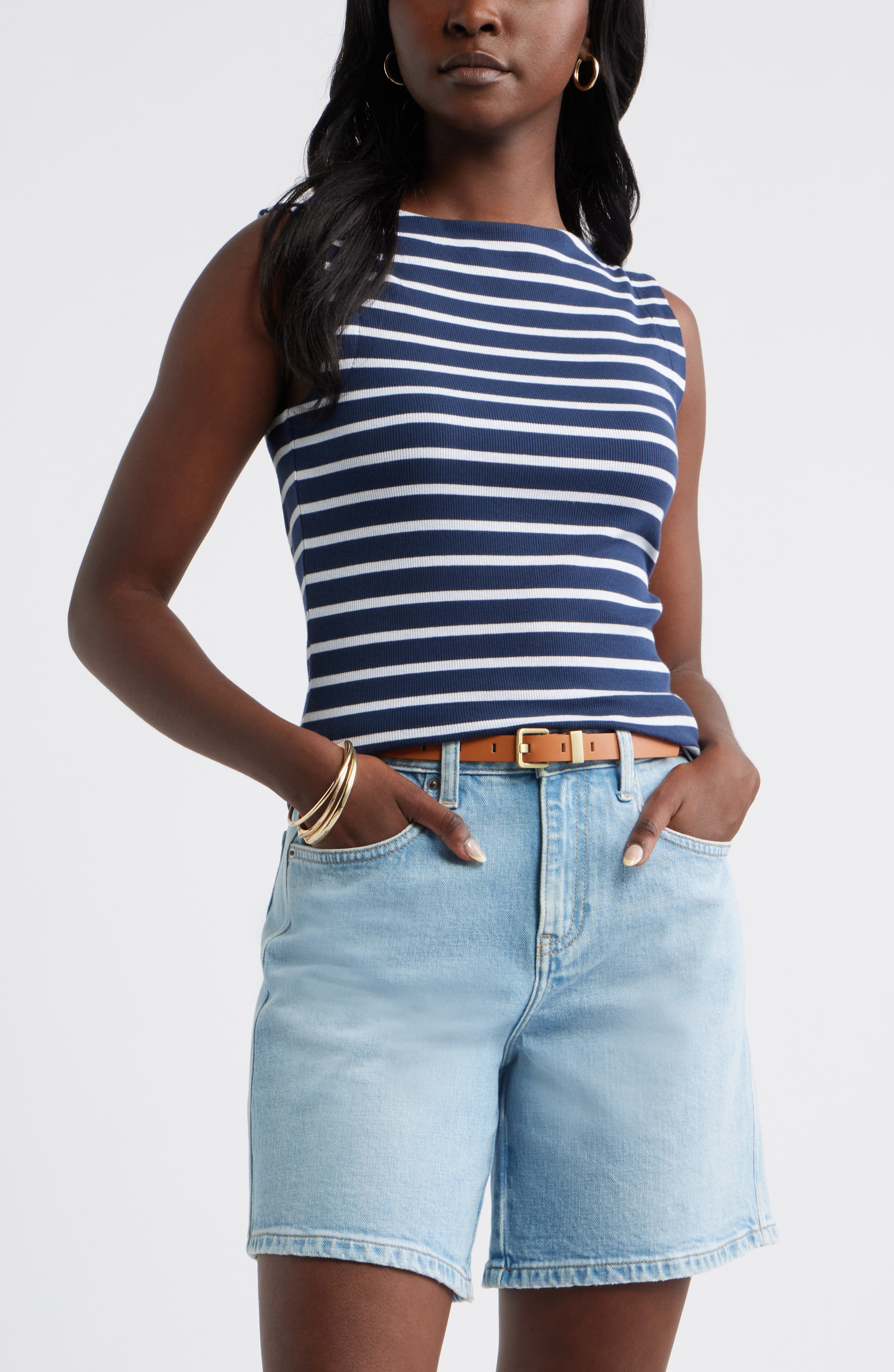 NAVY- WHITE CASSANDRA STRIPE