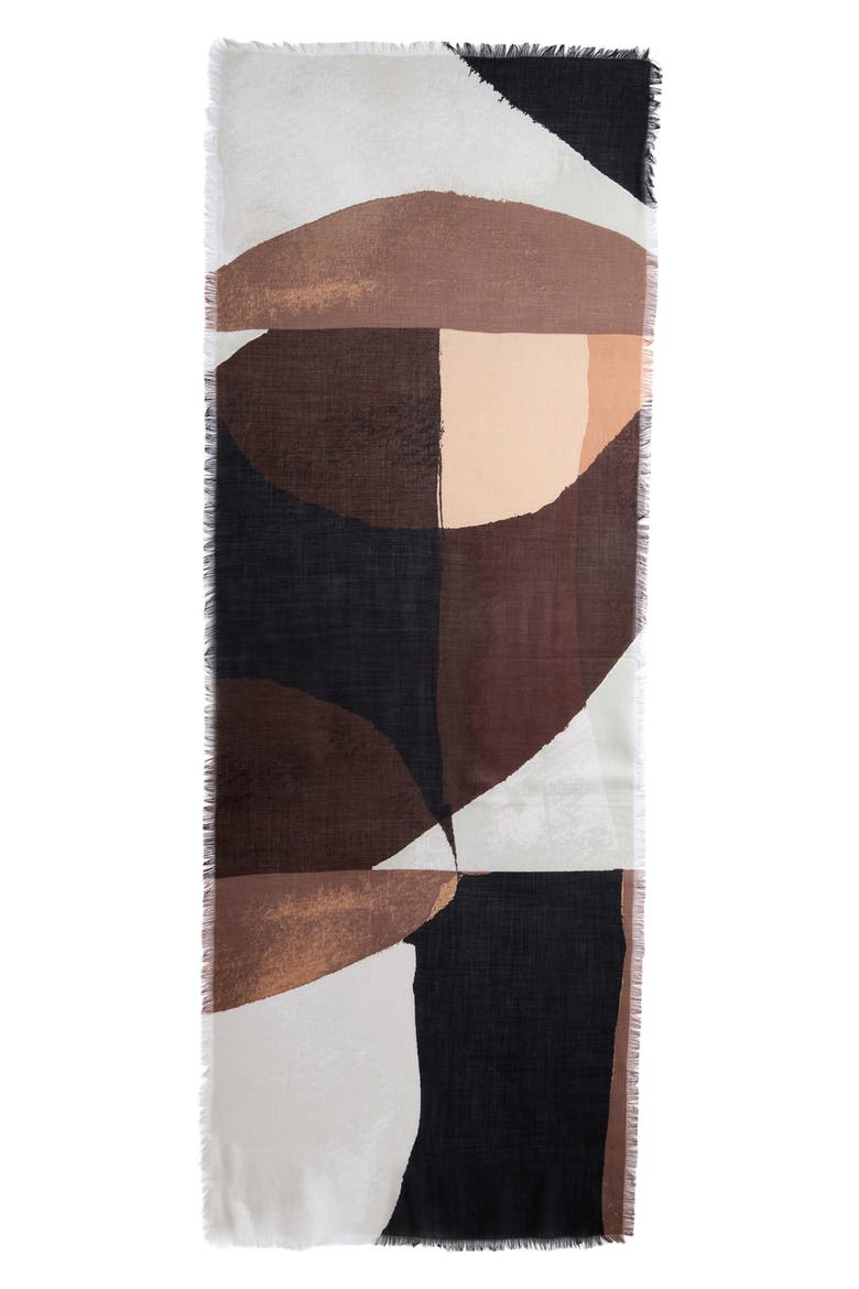 Eyelash Trim Print Cashmere & Silk Wrap, Alternate, color, BLACK CURVED SHAPES