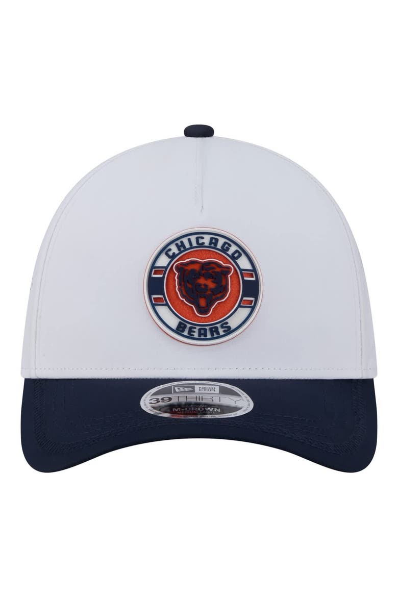 Men's New Era White/Navy Chicago Bears Patch 39THIRTY A-Frame M-Crown Perforated Flex Hat, Alternate, color, White