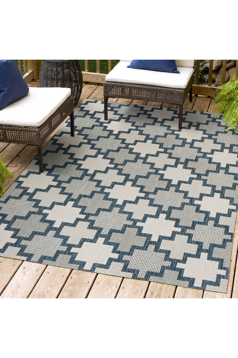Cyrus Modern Geometric Tile Pattern Indoor/Outdoor Area Rug, Alternate, color, Navy/Cream