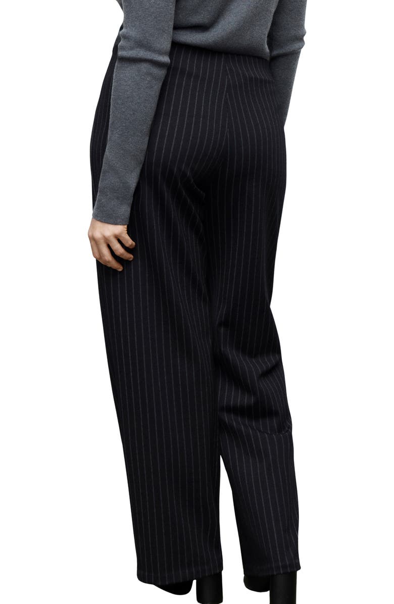 MANGO Pinstripe Pull-On Wide Leg Pants, Alternate, color, Navy