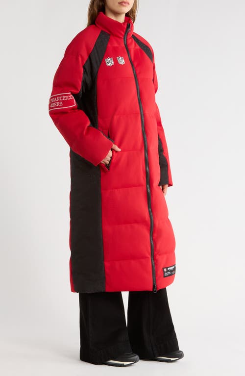 Off Season Nfl Team Water Repellent Long Puffer Coat In Burgundy