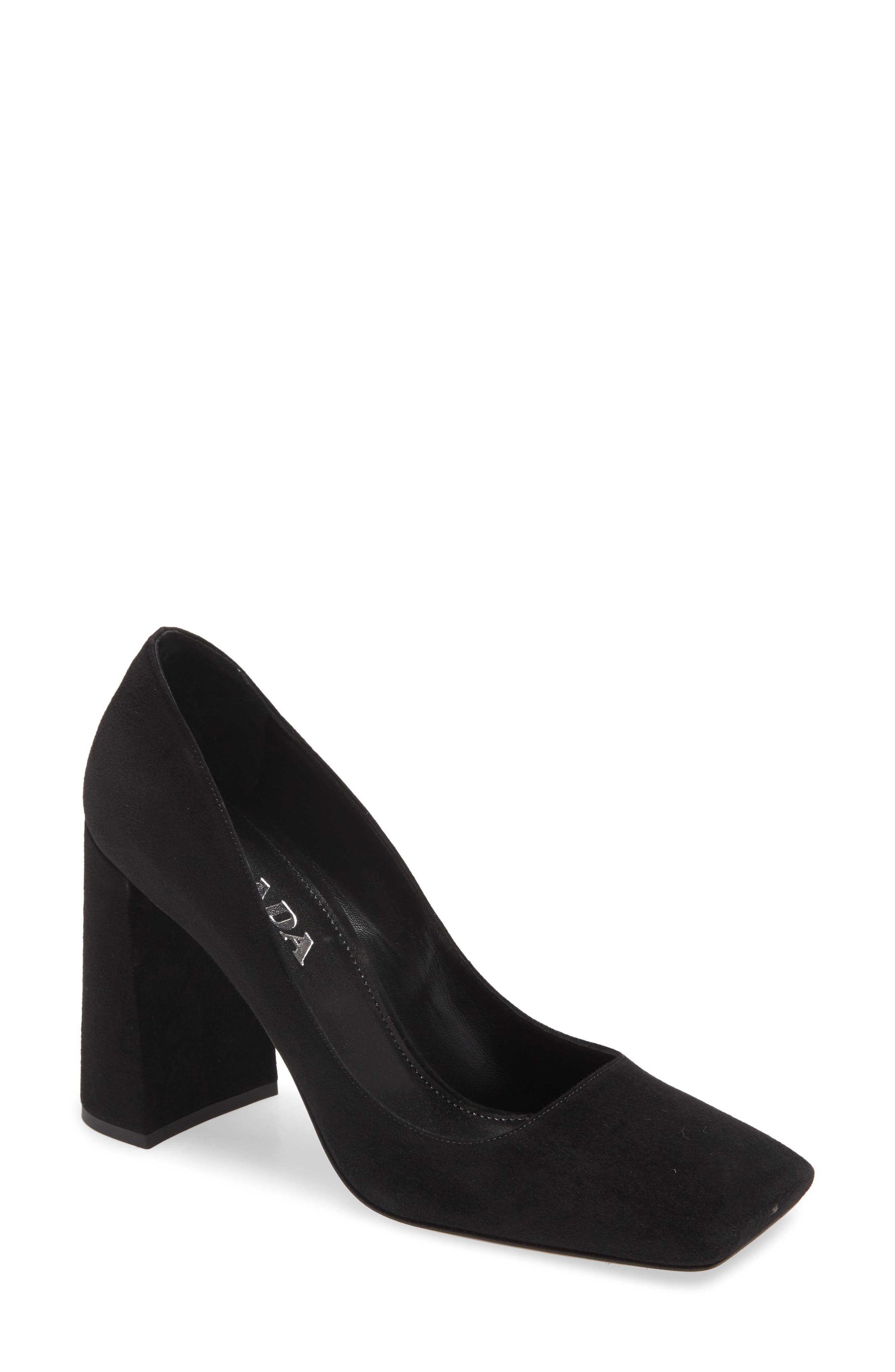 Prada Square Toe Block Heel Suede Pump, Main, color, 