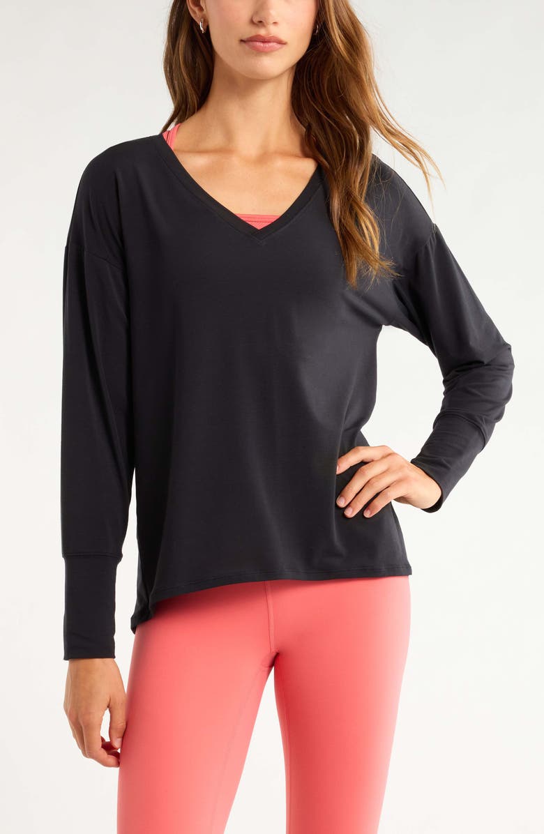 Zella Breathe Long Sleeve T-Shirt, Main, color, Black