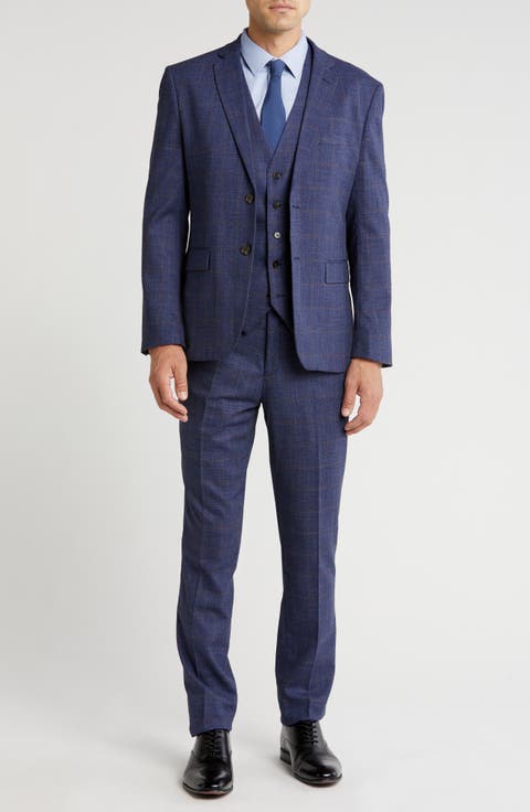 Slim Fit 3-Piece Blue Check Suit (Short, Regular & Long)