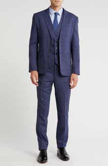 Gino Vitale Slim Fit 3-Piece Blue Check Suit