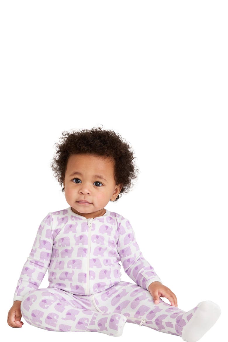Baby Organic Animal Friends Zip Footie, Main, color, Lavender Baby Elephants