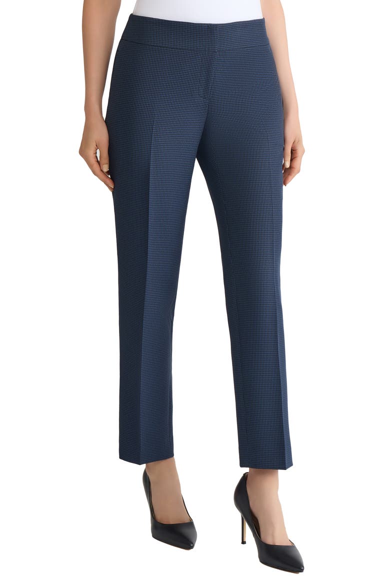 Houndstooth Flat Front Slim Pants, Alternate, color, BLUE NIGHT/ BLACK