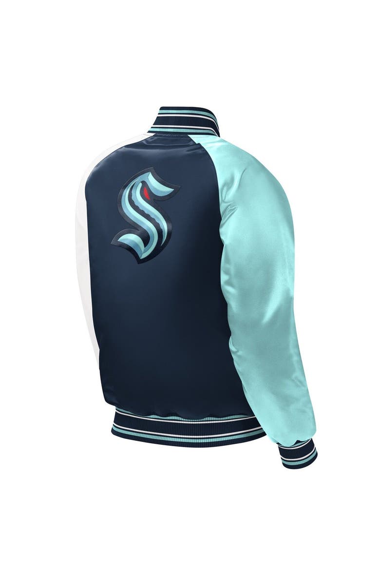 Youth Starter Deep Sea Blue Seattle Kraken Raglan Full-Snap Varsity Jacket, Alternate, color, Navy