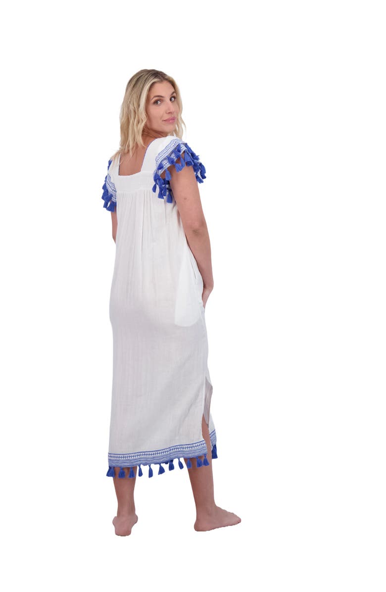 Mer St. Barth Maxi Sandrine Women's Dress White Lapis Blue Embroidery, Alternate, color, Blue