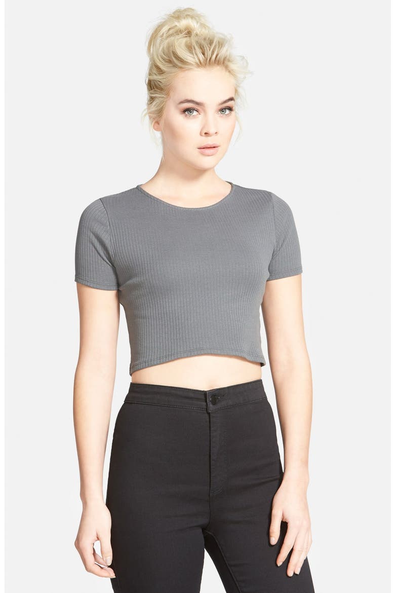 Rib Crop Tee, Main, color, CHARCOAL