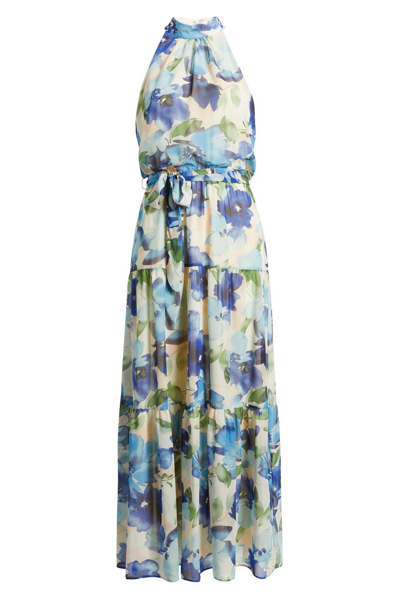 Floral Chiffon Maxi Dress, Alternate, color, BLUE MULTI