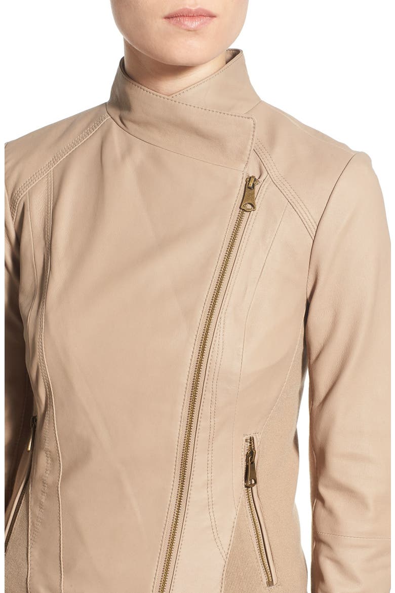 Marc New York by Andrew Marc Felix Stand Collar Leather Jacket, Alternate, color, KHAKI