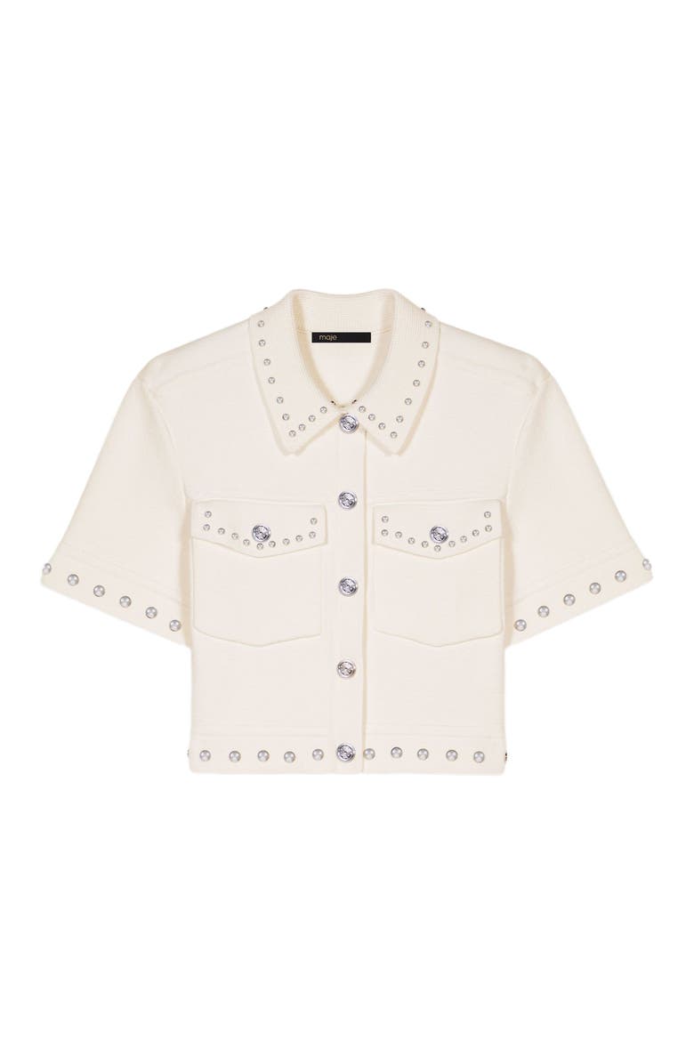 maje Studded cropped cardigan, Main, color, Ecru