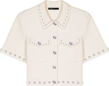 Cropped cardigan with eyelets