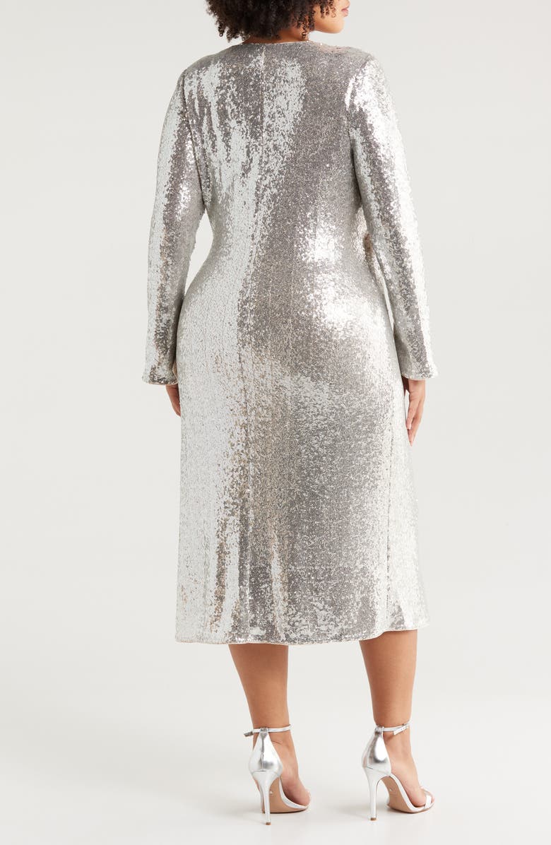 Chelsea28 Sequin Long Sleeve Faux Wrap Cocktail Dress, Alternate, color, 