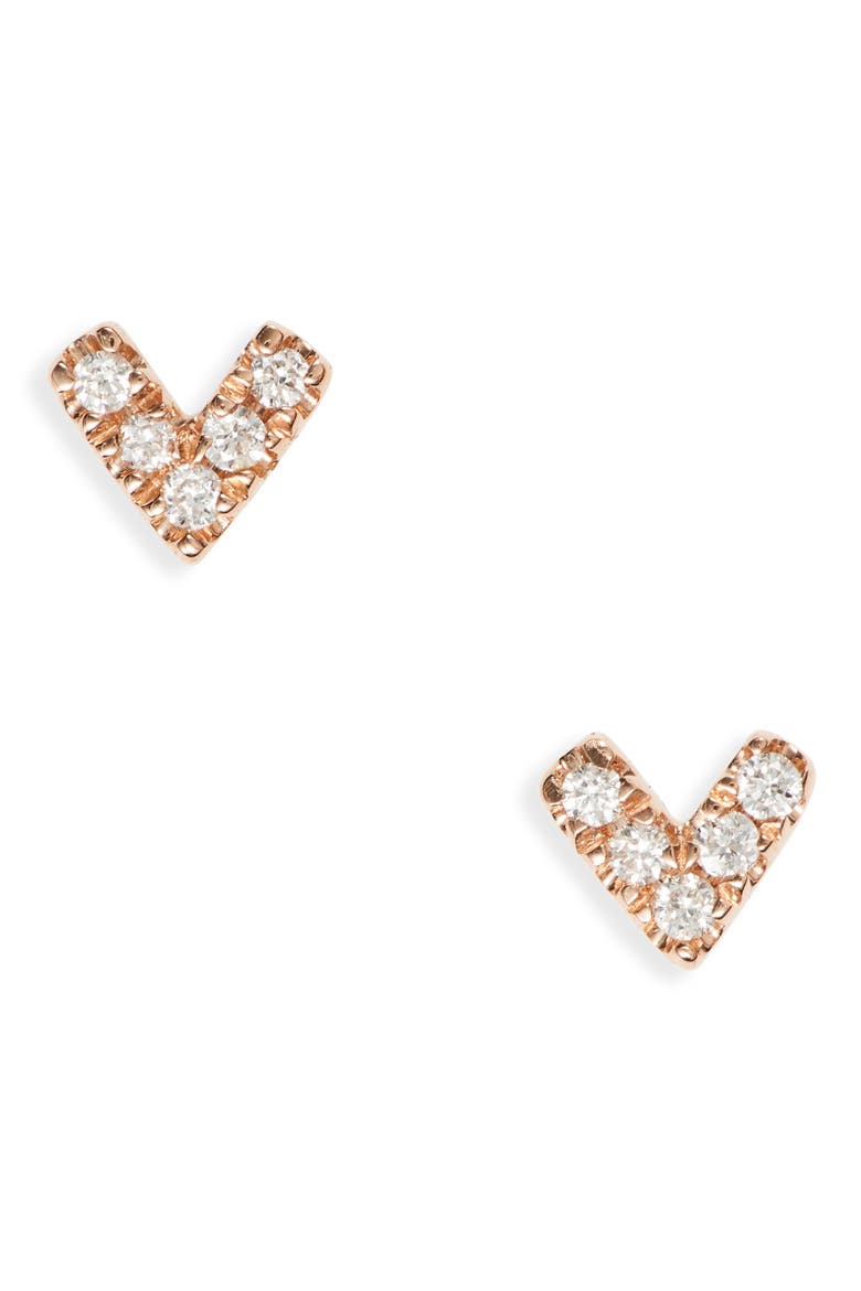 Pavé Diamond V Stud Earrings, Main, color, ROSE GOLD