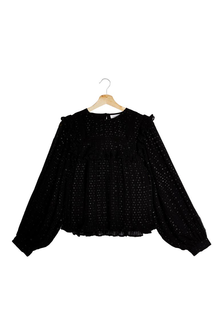 Metallic Dot Pleated Yoke Blouse, Alternate, color, BLACK
