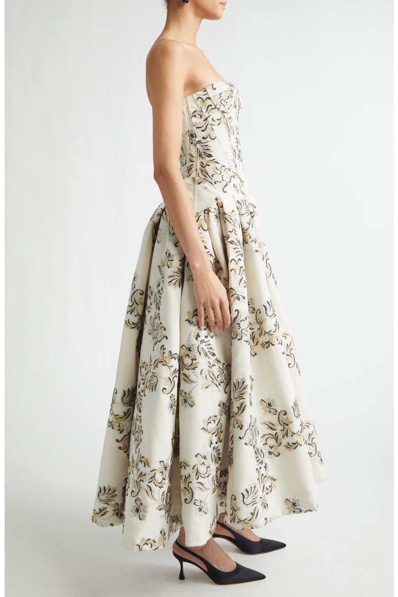 Trellis Jacquard Strapless Gown, Alternate, color, IVORY MULTI