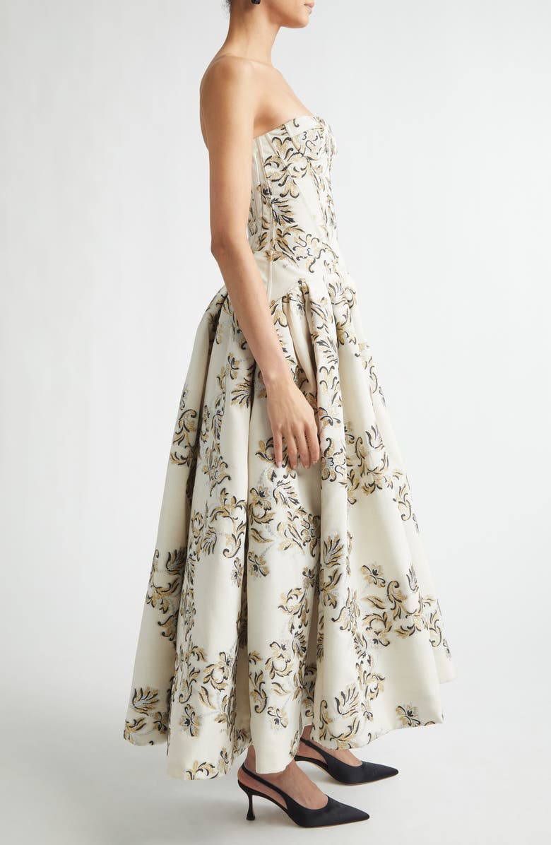 Carolina Herrera Trellis Jacquard Strapless Gown, Alternate, color, Ivory Multi