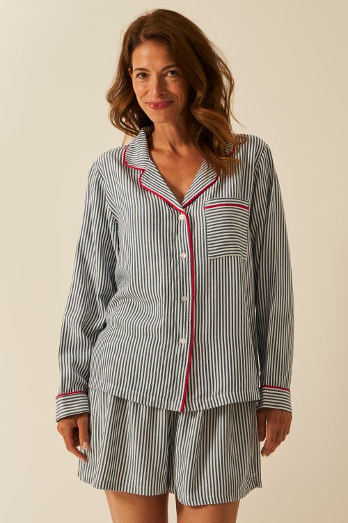 Stripe & Stare Ecovero Pyjama Top In Blue
