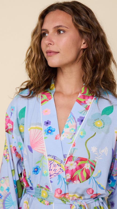 The Cat's Pajamas Pima Knit Kimono Robe Floral In Blue