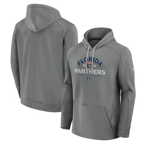 Men's Fanatics Gray Florida Panthers 2025 Stanley Cup Playoffs Authentic Pro Rink Fly Fleece Pullover Hoodie