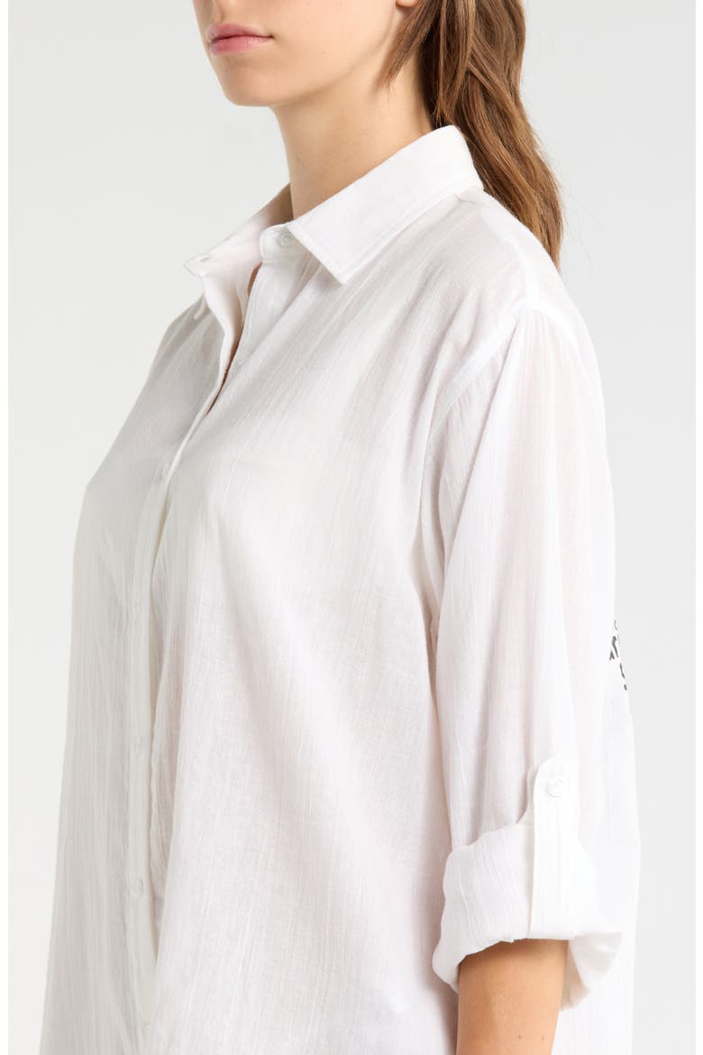 Evil Eye Print Button-Up Cover-Up Shirt, Alternate, color, WHITE HEART