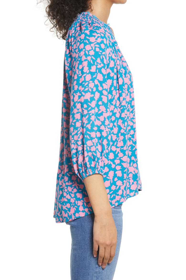 Smocked Top, Alternate, color, TEAL/ MAUVE