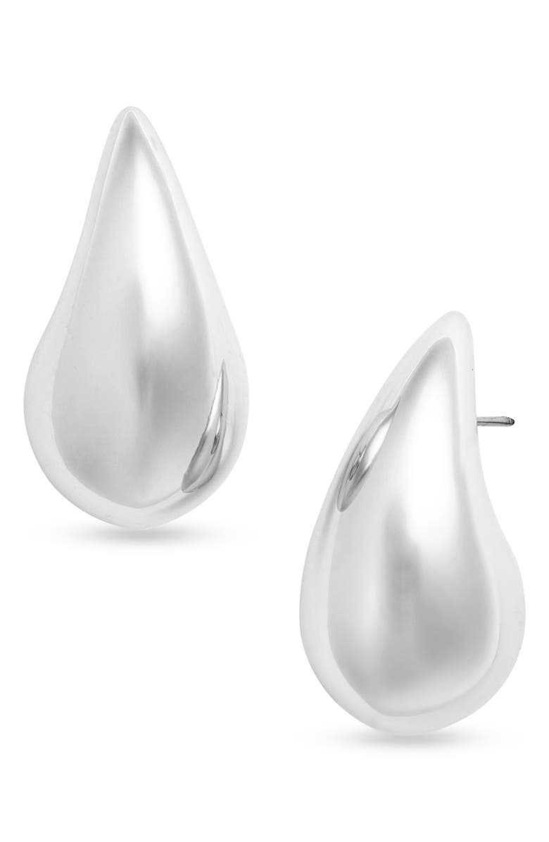 Open Edit Polished Teardrop Stud Earrings, Main, color, Rhodium