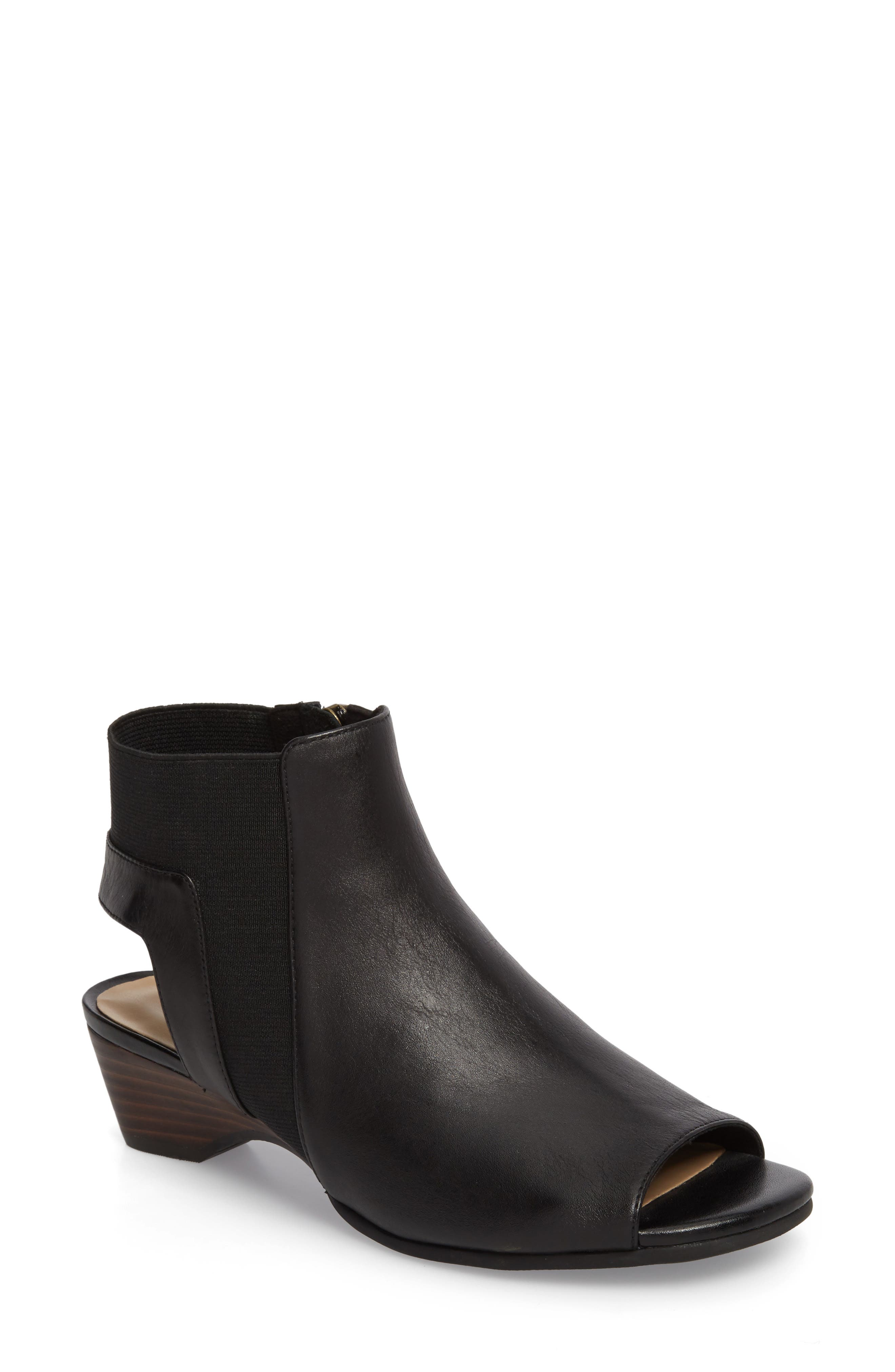 Parson Peep Toe Bootie, Main, color, BLACK LEATHER
