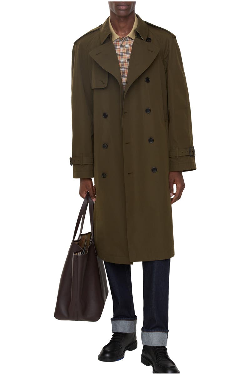 Burberry Long Lightweight Cotton Trench Coat, Main, color, Marsh Green