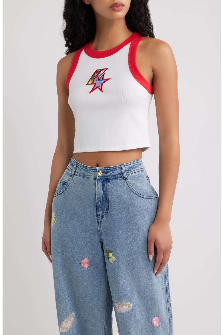 Embroidered Contrast Binding Crop Tank, Main, color, FASTLANE FLING