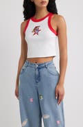 Kulani Kinis Embroidered Contrast Binding Crop Tank