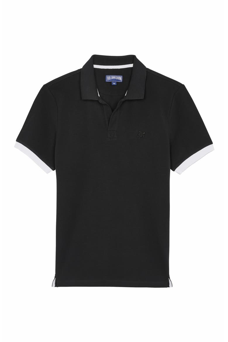 Men's Solid Cotton Polo, Alternate, color, NOIR