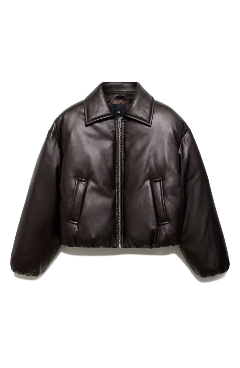 MANGO Faux Leather Bomber Jacket, Alternate, color, Brown