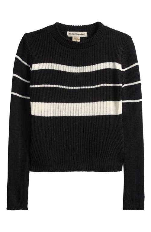 Cotton Emporium Kids' Stripe Crewneck Sweater in Black  product