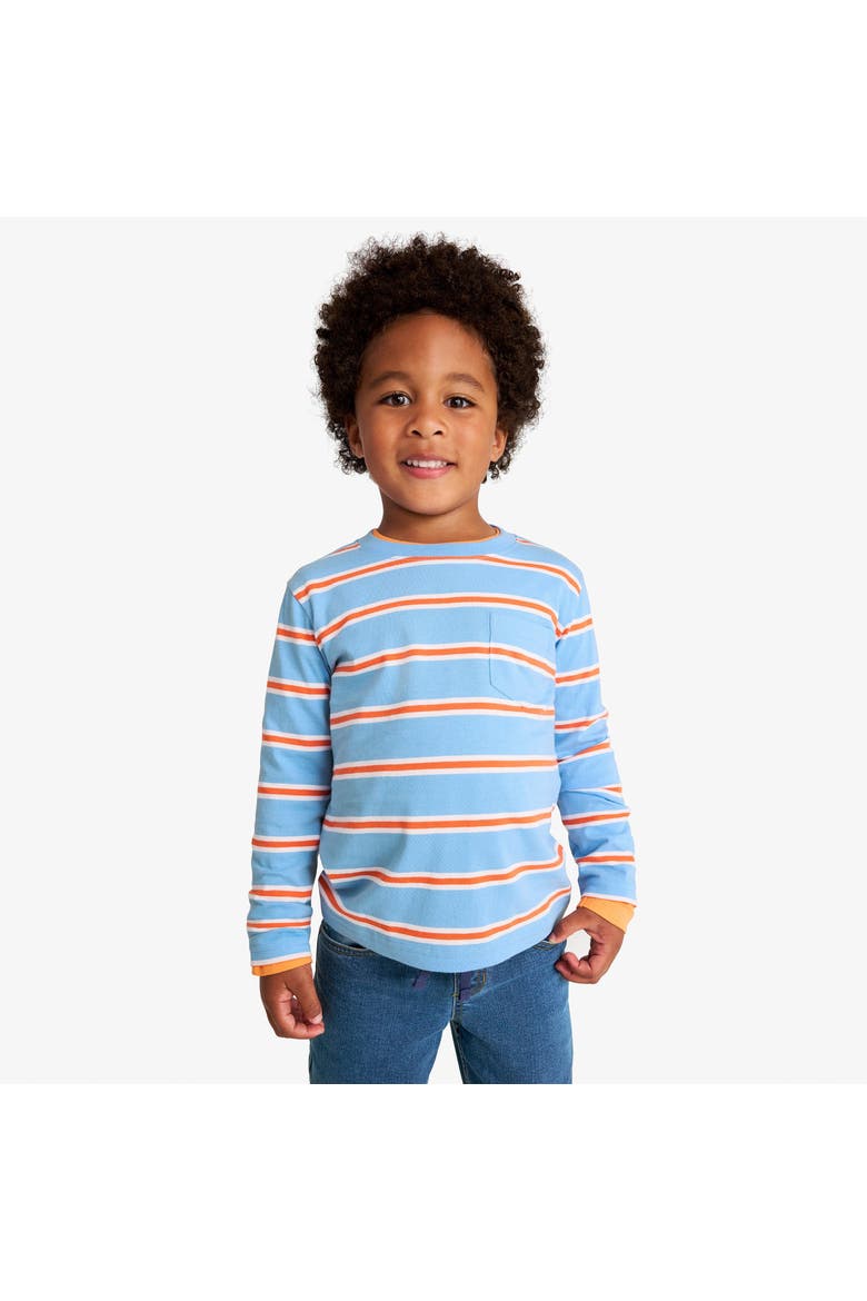 Kids Long Sleeve Pocket Tee In Varsity Stripe, Alternate, color, Cornflower Clementine Stripe