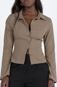 Princess Polly Anni Pinstripe Long Sleeve Button-Up Shirt