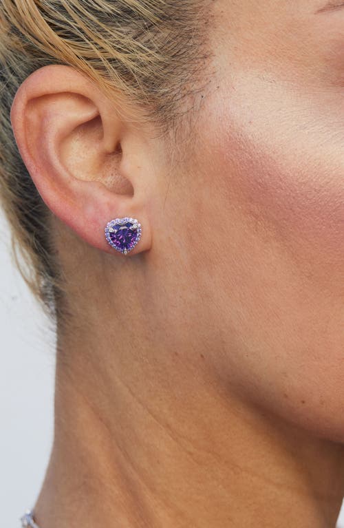 Savvy Cie Jewels Cubic Zirconia Heart Halo Stud Earrings In Purple
