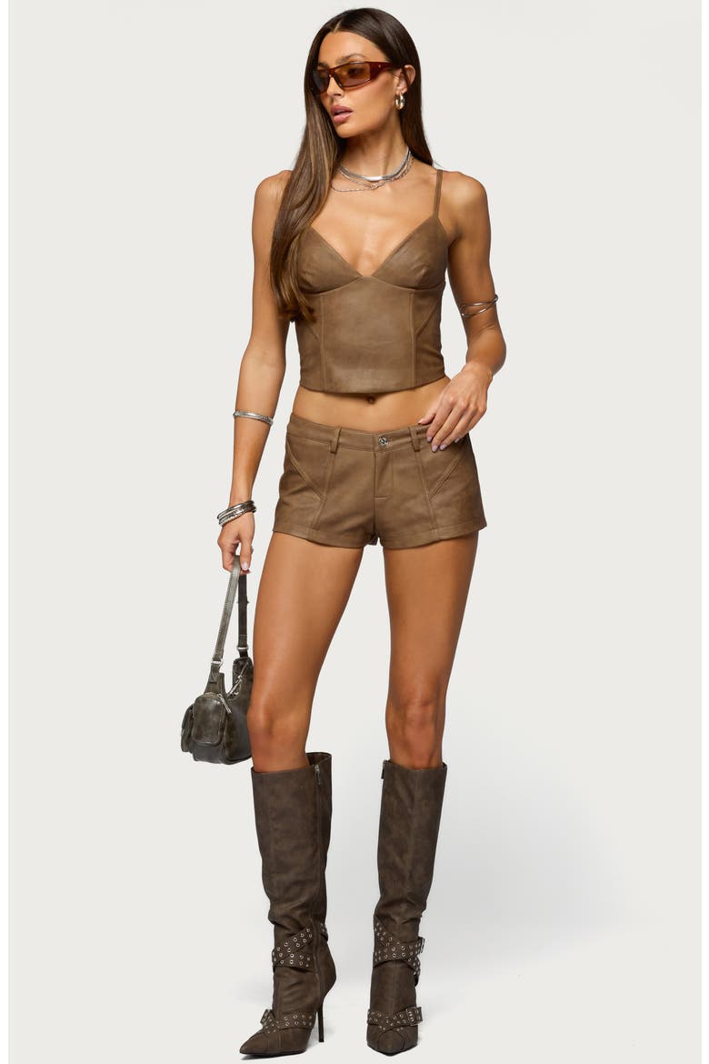 Idara Faux Leather Micro Shorts, Alternate, color, BROWN