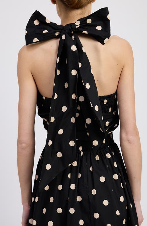 En Saison Josephine Polka Dot Strapless Cotton Midi Sundress In Black Natural