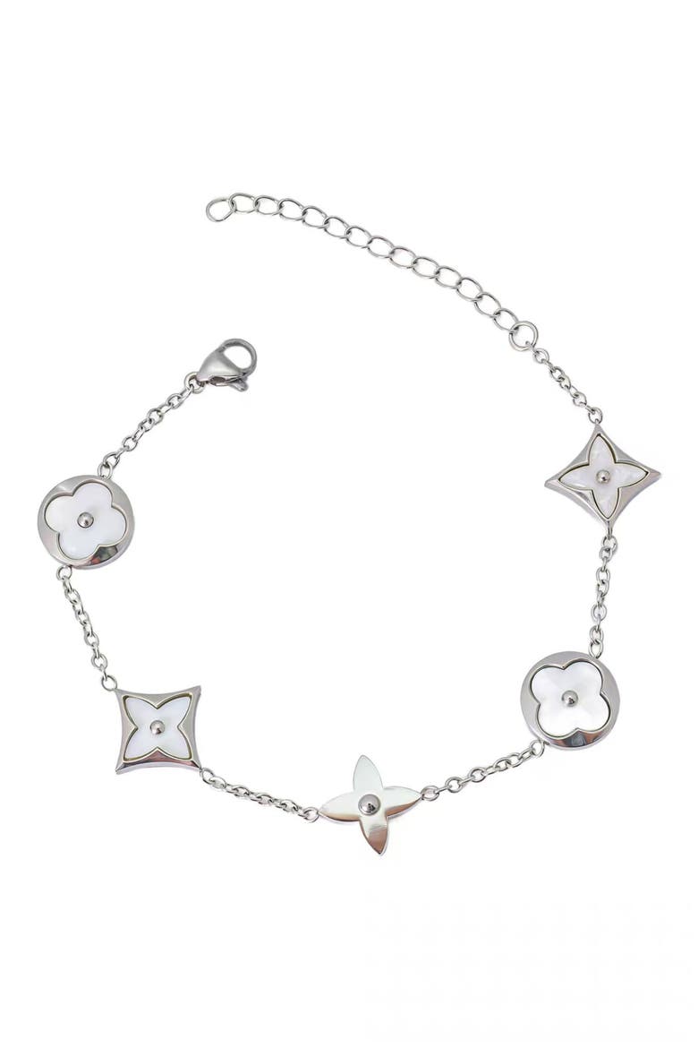 Mother of Pearl Clover Charm Bracelet, Main, color, WHITE