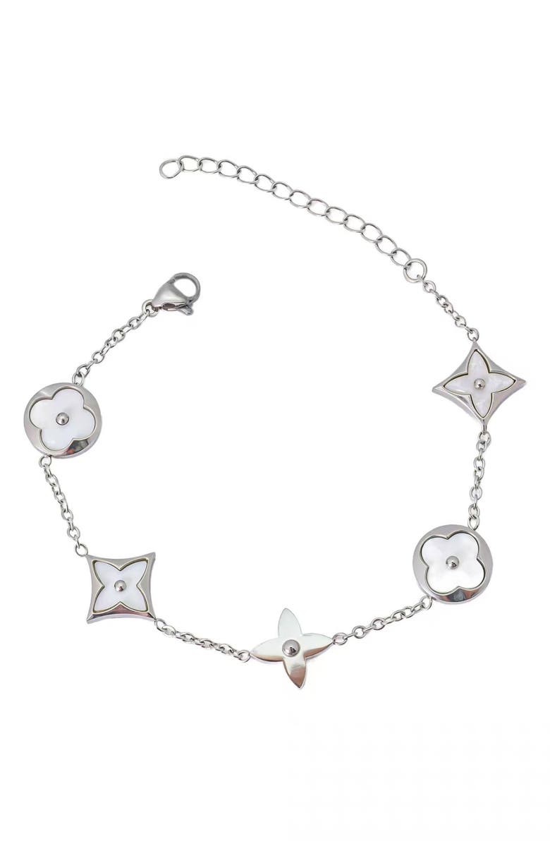 Adornia Mother of Pearl Clover Charm Bracelet, Main, color, White