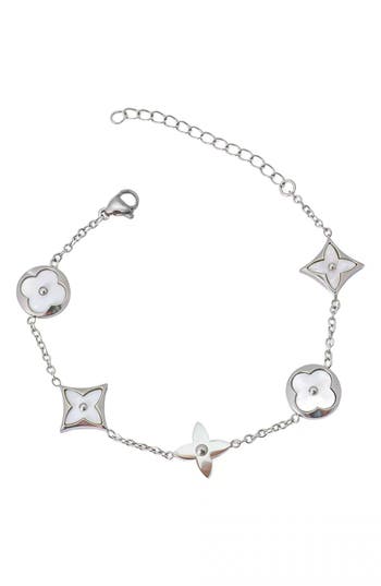 Adornia Mother Of Pearl Clover Charm Bracelet In White