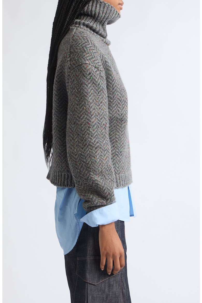 Courtney Cashmere Herringbone Tweed Turtleneck Sweater, Alternate, color, CHARCOAL MULTI