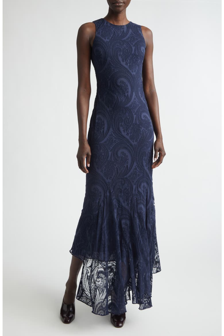 Tonal Paisley Burnout Jersey Maxi Dress, Main, color, BLUE