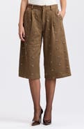 Avec Les Filles Embellished Faux Suede Wide Leg Culottes
